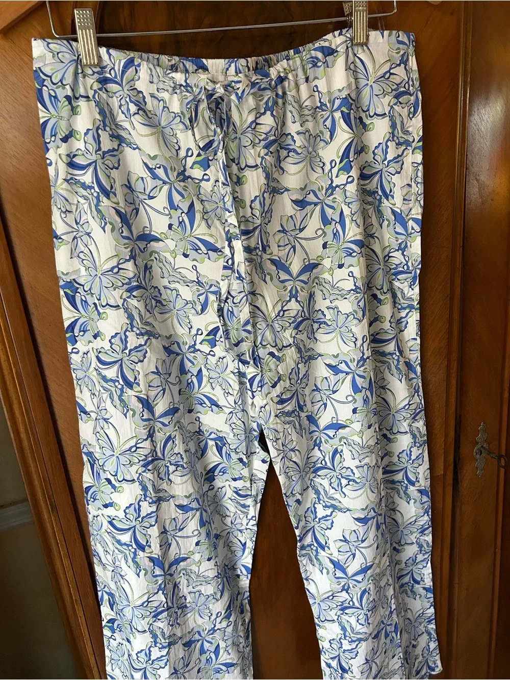 Heidi Carey Cotton Blue and White Floral Scalloped Pajama Set XL